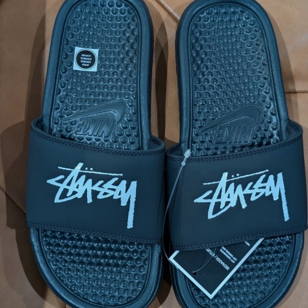 Nike Stussy Black Slides with White Logo